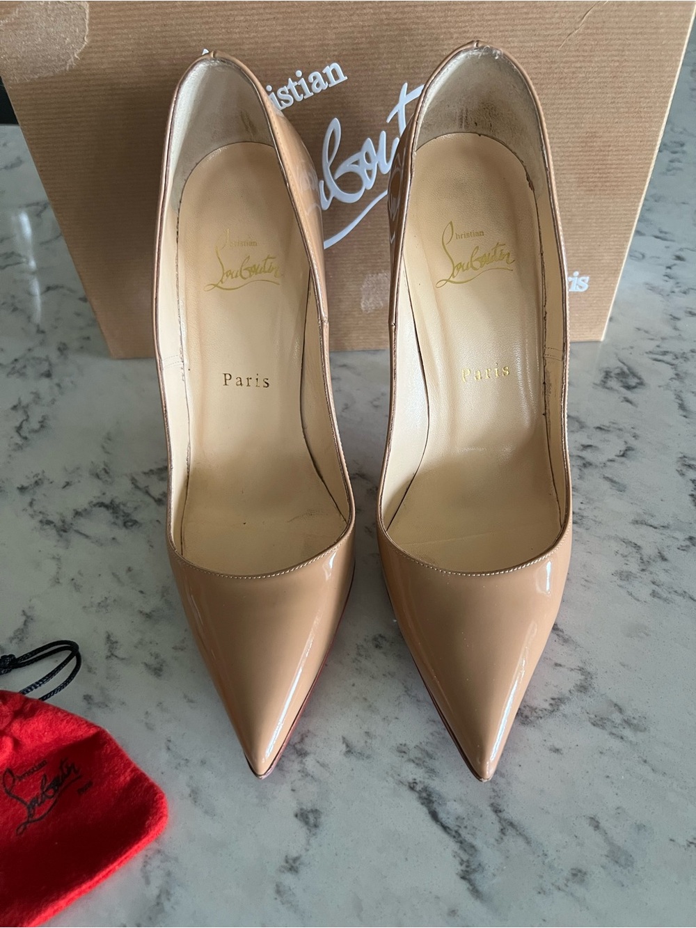 Christian Louboutin So Kate Nude Patent Pointed-Toe Pumps
